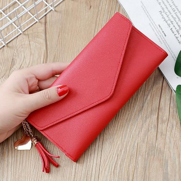 

wallets women fashion long tassel bag card package multi-card holder for coin money -opk, Red;black