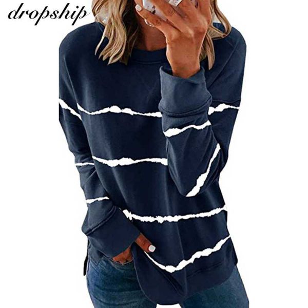

autumn women tie dye stripe t shirt casual long sleeve oversized loose tee fashion ladies women's blouses & shirts, White