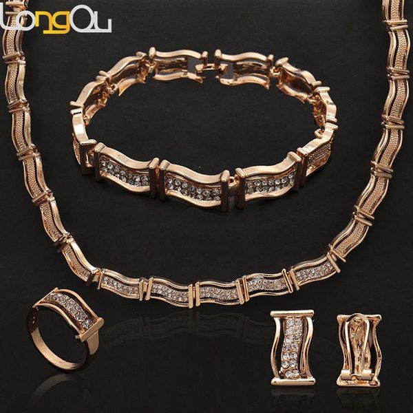 

earrings & necklace longqu 2021 fashion african beads jewelry set crystal wedding women bridal accessories dubai gold color wholesale, Silver