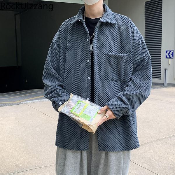 

men's casual shirts japanese fashion corduroy button long sleeve turndown pocket loose shirt fall winter blouse plus size oversize men, White;black