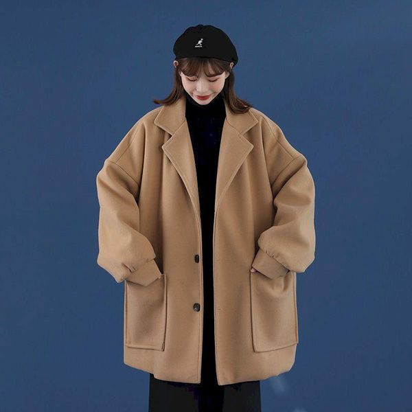 

women's suits & blazers oversized woolen coat mid-length fashion autumn and winter korean loose bf style high street jacket, White;black