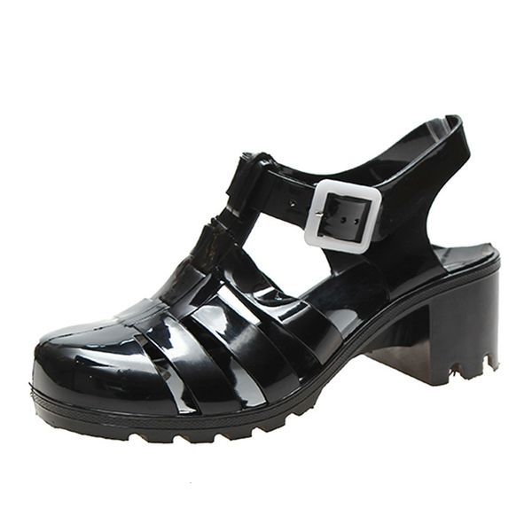 

sandals women's summer high-heeled square platform transparent lady bling silver jelly shoes cvb5 sandals l43b, Black