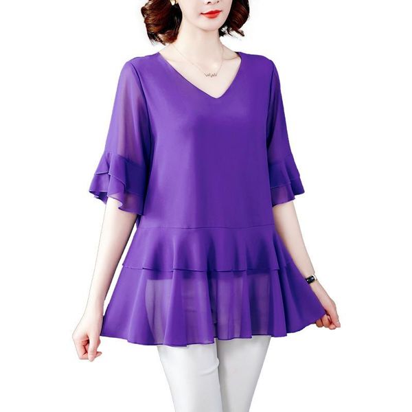 

women's blouses & shirts plus size -8xl chiffon women summer butterfly half sleeve office lady elegant big lasic, White