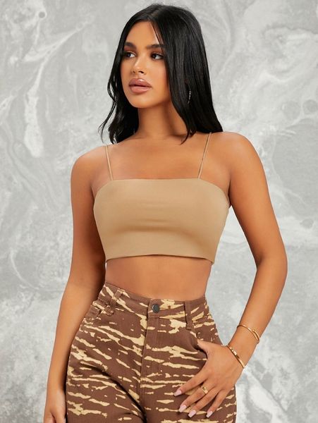 

stretch-knit cropped cami s7bn#, White
