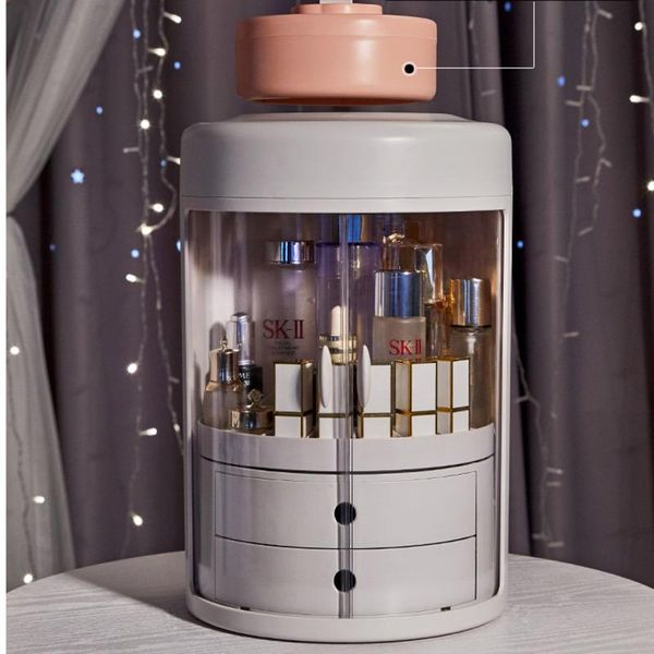 

adjustable makeup storage box rack cosmetic organizer 360 degree rotating large make up container bathroom deskcase boxes & bins