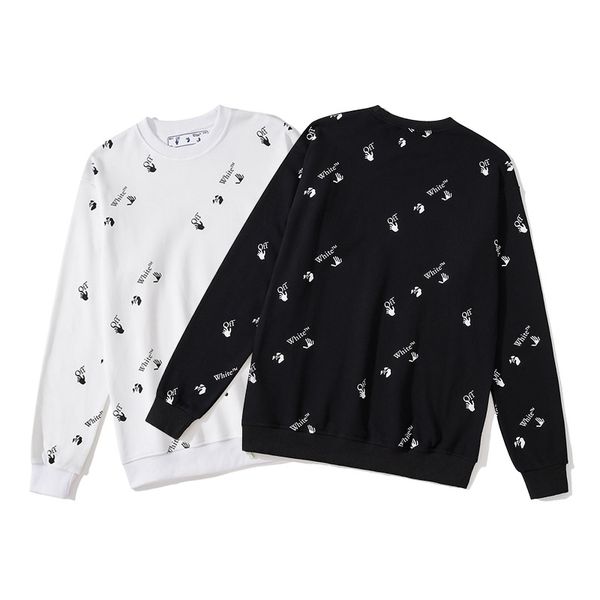

autumn and winter 2021 new off full body printed palm letters round neck pullover terry sweater, Black