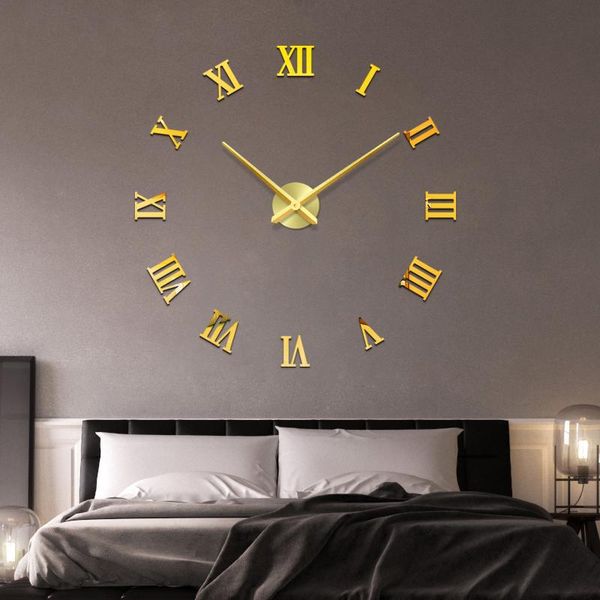 

wall clocks creative 3d large acrylic mirror mute clock diy quartz watch still life modern home decoration living room sticker