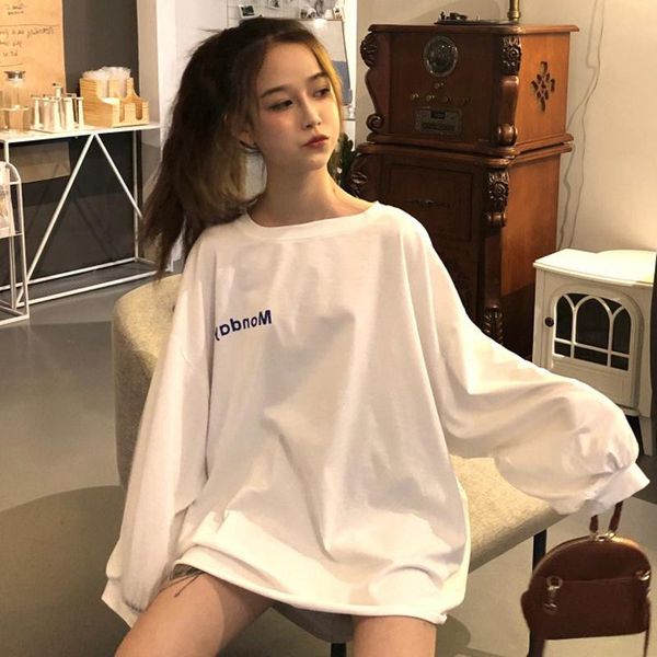 

women's t-shirt autumn women clothing 2021 korean style ulzzang harajuku letters printed hip hop female long sleeve tshirt top, White