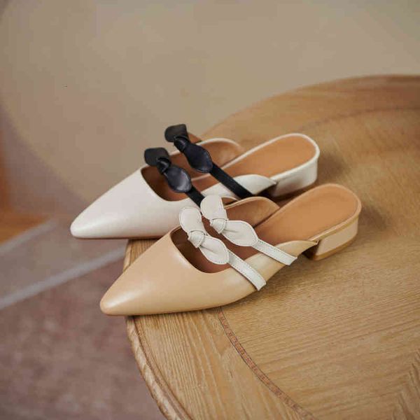 

slippers summer ladies leather slippers 22-24.5cm color bow-block pointed to women's slides p56w, Black