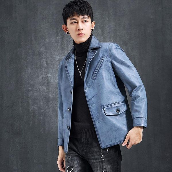 

men's leather & faux autumn genuine cow jacket men real cowhide jackets male short korean coat spring veste cuir homme sqq883, Black