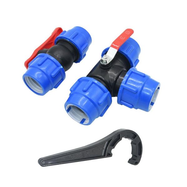 

watering equipments 32/40/50mm water pipe plastic ball valve 1" 1.2" 1.5" 3-way quick connector t-type pvc pe fast connection