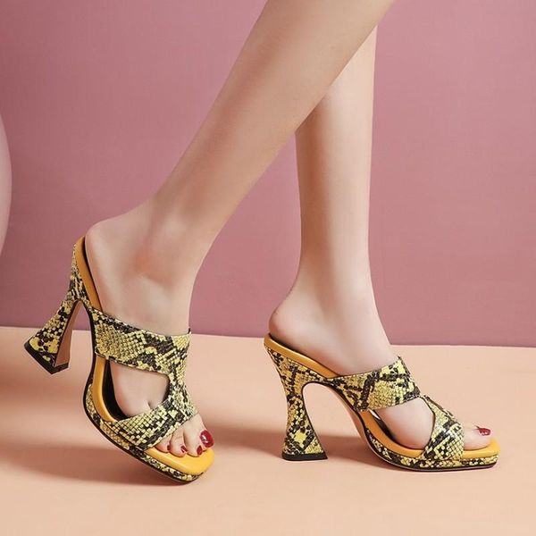

womens snake python pattern mixed colors strange super high heel sandals cut out shoes slingbacks slipper plus size 6colors, Black
