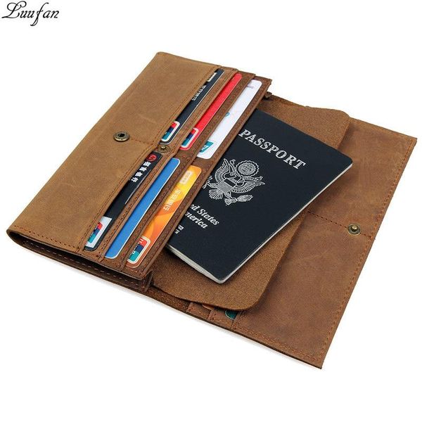 

wallets crazy horse genuine leather men passport cover long purse credit id card case phone coin pocket business, Red;black