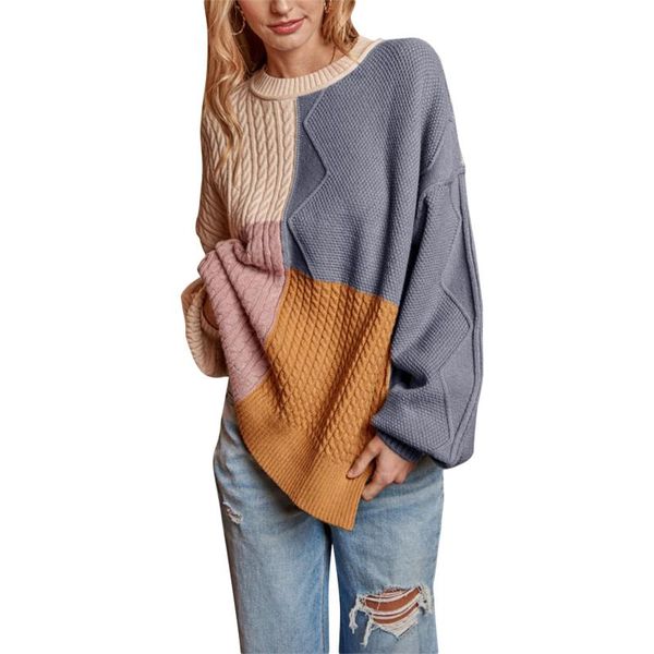 

women's sweaters women contrast color sweater, fashion long sleeve o-neck knitted pullover for ladies, White;black