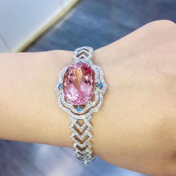 

charm bracelets high grade jewelry fashion geometric hollow bracelet inlay oval pink zircon women's luxury wedding bangle anniversary g, Golden;silver