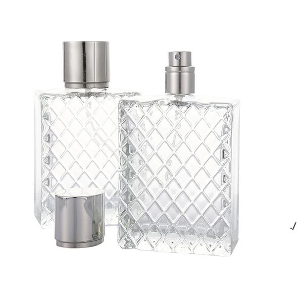 New100ml grades quadradas esculpidas garrafas de perfume clara vidro vazio recarregável névoa atomizador atomizer portátil atomizadores fragrância rre10821