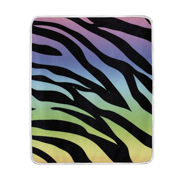 

Striped Neon Rainbow Zebra Throw Blanket Flannel Lightweight Cozy Bed Blanket Soft Throw Blankets Travelling Camping 60 x 50 in