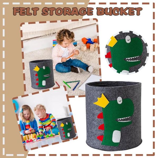 

laundry bags cartoon animal storage basket for kids toys clothes lion elephant tiger felt handmade large capacity bag room decor