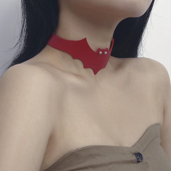 

chokers red pu bat collar necklace alloy ladies punk style jewelry gifts, Golden;silver