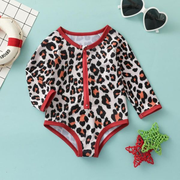 

one-pieces 6-24m girls one-piece leopard swimwear summer kids long sleeve zipper swimsuits children sunscreen beachwear bathing suit, Black