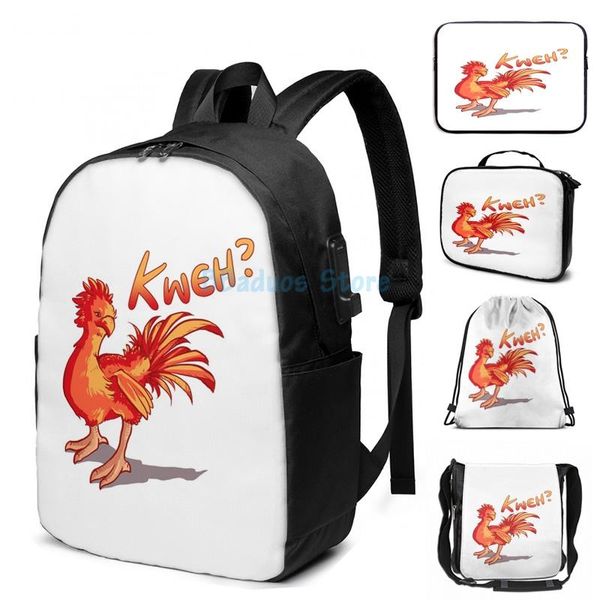 

funny graphic print chocobo - red usb charge backpack men school bags women bag travel laptop