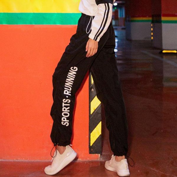 

running pants y26k7113 loose sports letter print women outdoor fitness training gym sport jogging clothings quick-drys, Black;blue