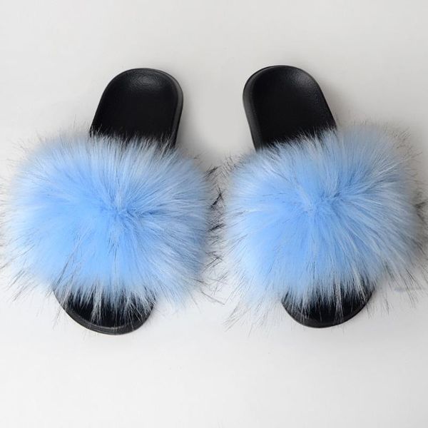 

slippers kids raccoon faux fur flip flops summer shoes girls sandals, Black