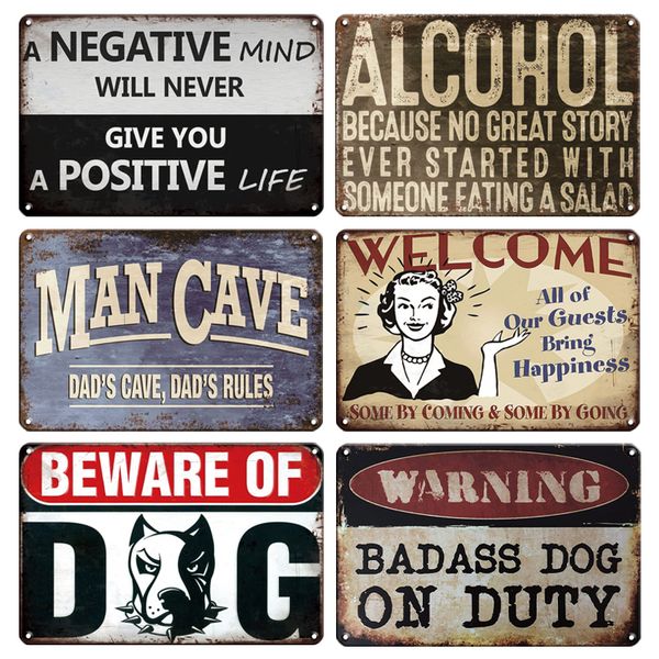 

warning beware of dog metal tin sign out door directive slogan signs home decor vintage metal painting decorative plates