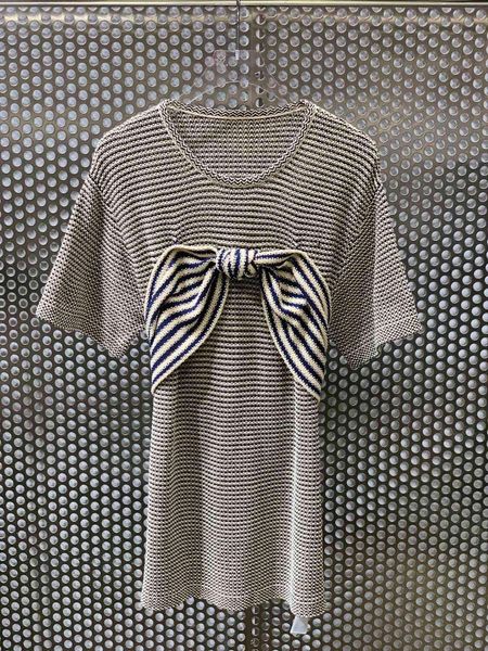 

women's t-shirt fashion women 2021 short-sleeved casual bow striped 0329, White