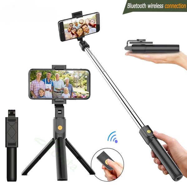 Monopiede portatile pieghevole con treppiede per selfie wireless Bluetooth con otturatore, mini treppiede estensibile a distanza per iPhone, telefono Android