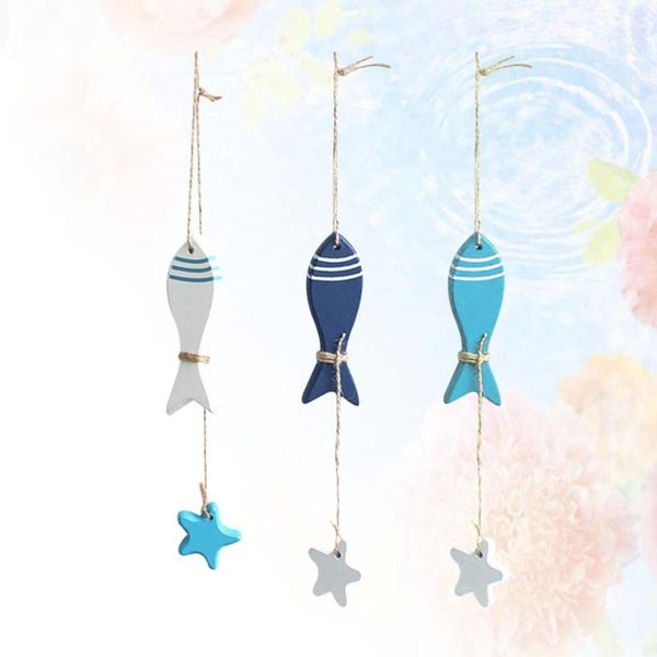 

decorative objects & figurines 3pcs mediterranean style small fish string pendant fishing net accessories wooden hanging decor for home shop