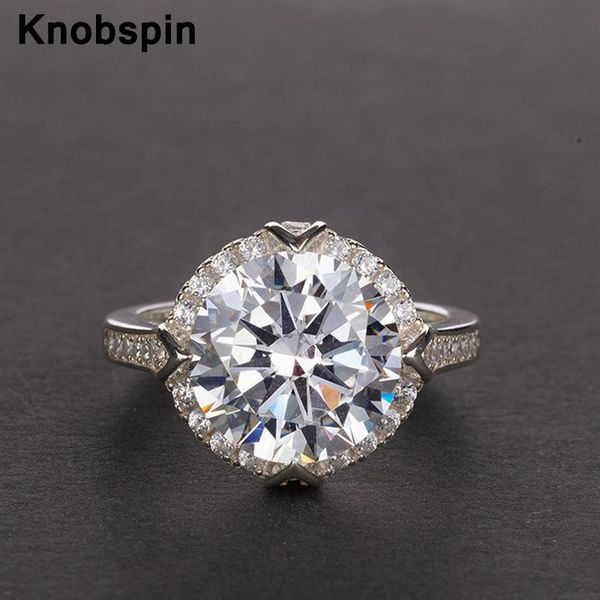 

cluster rings knobspin luxury 100% 925 sterling silver wedding for women 10*10mm high carbon diamond party fine jewelry wholesale, Golden;silver