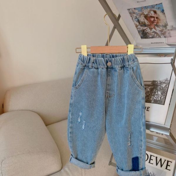 

jeans 2021 style girls boys denim long pants autumn fashion kids, Blue
