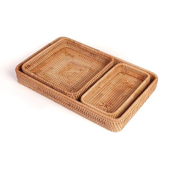 

storage baskets manual rattan fruit basket rectangle sundries tray home use bread food handmade deskbox