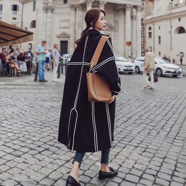 

women's wool & blends woolen coat women long thick autumn and winter warm parkas loose, Black