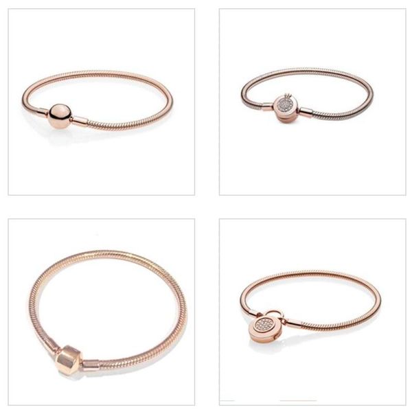 

s925 sterling silver bracelet set original box for pandora 18k rose gold bangle fit clasp charm women gift jewelry, Golden;silver