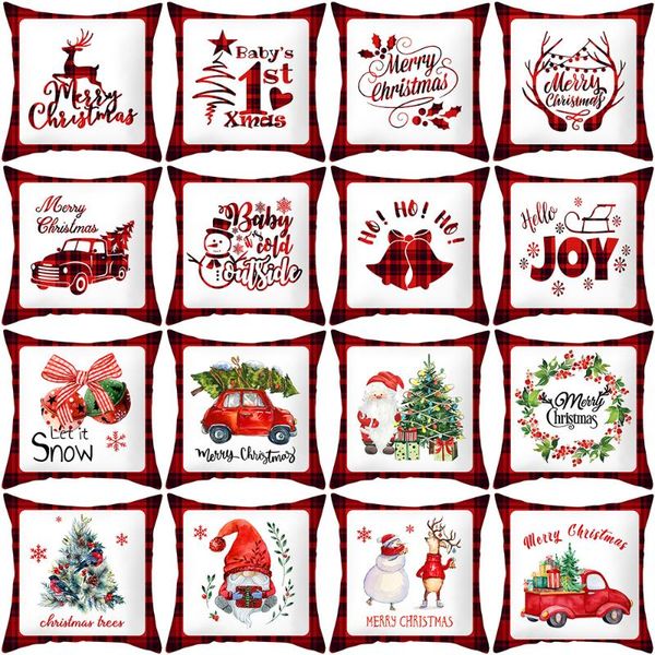 

cushion/decorative pillow merry christmas home decor cushion cover santa elk red car letter printed pillowcase plaid festival decorations