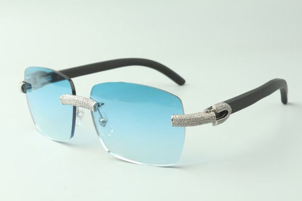 Прямые продажи Micro-асфальтированные алмазные солнцезащитные очки 3524025 с черными деревянными храмами дизайнерские очки, размер: 18-135 мм