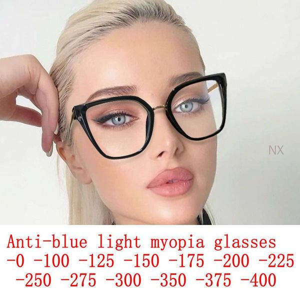 

sunglasses female anti-blu-light myopia transparent glasses luxury designer white metal cat eye nearsighted -1.0 -2.0 nx, White;black