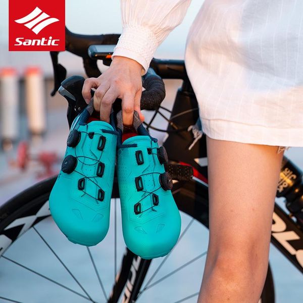 

santic road bike cycling lock shoes professional competition grade carbon fiber ultralight breathable non-slip bicycle footwear, Black