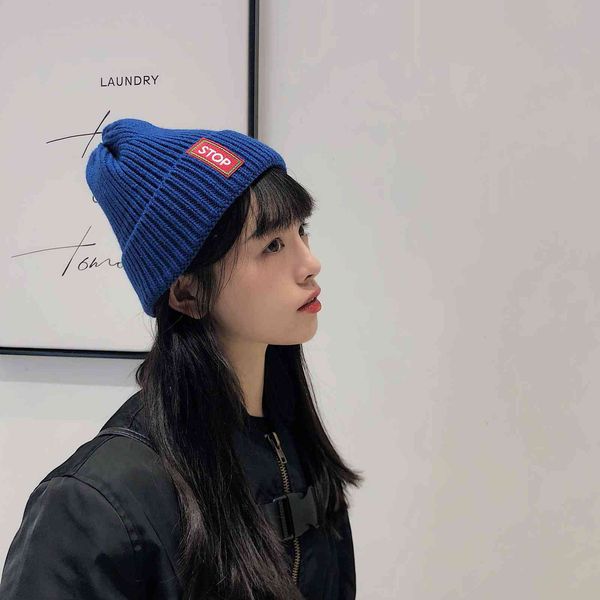 

factory wholesale 50% off hat female winter fashion letter embroidered wool hat korean version versatile warm knitted casual student male, Blue;gray