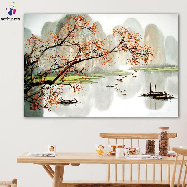 

paintings diy colorings pictures by numbers with color chinese landscape ink painting picture drawing framed home