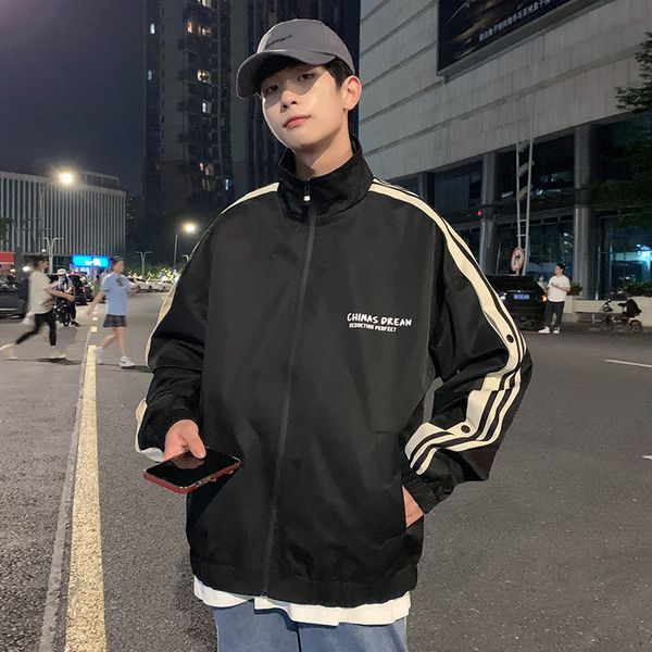 

jackets 2021 spring autumn baseball jersey trend casual et loose versatile handsome boys' sleeve button coat, Black;brown