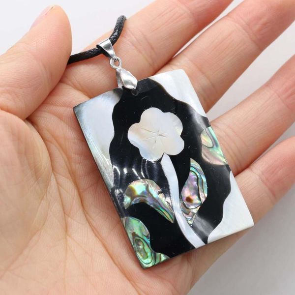 

pendant necklaces natural elegant charm retro abalone shell rectangular classic necklace sweater chain birthday party gift jewelry 35x52mm, Silver
