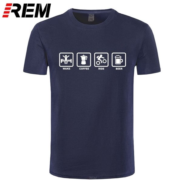 REM Marca Roupas Wake Café Cavaleiro Bicicleta Bicicleta Engraçado Camiseta Tshirt Homens de Algodão de Manga Curta T-shirt Top Camiseta 210409