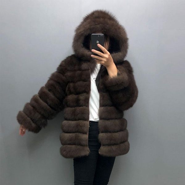 

women's fur & faux real coat winter thick warm removable sleeves natural fashion hooded jacket, Black
