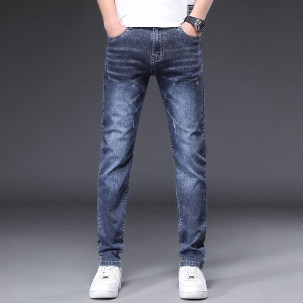 

men's jeans for men 2021 slim fit blue stretch spring and summer denim trousers casual clothing pantalones hombre