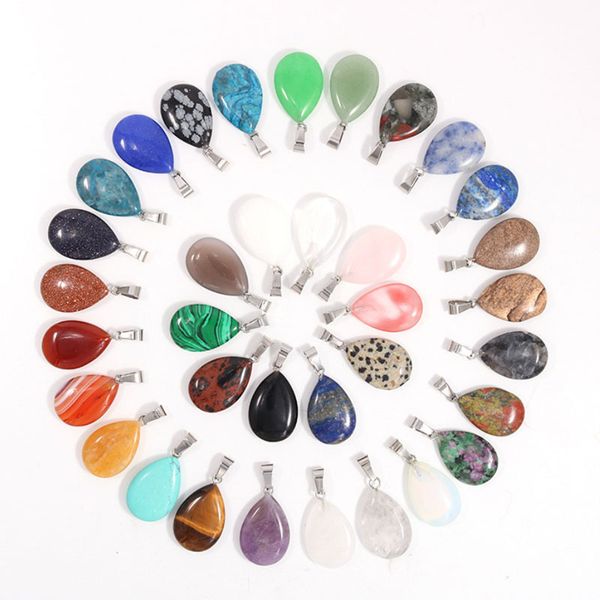 

diy natural crystal stone water drop pendant necklaces jewelry with silver plated chain for women men lover fashion accessories