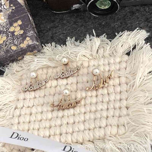 

special offer 75% off outlet online family new rhinestone ja letter anti allergy female pearl earrings brass material s925, Silver