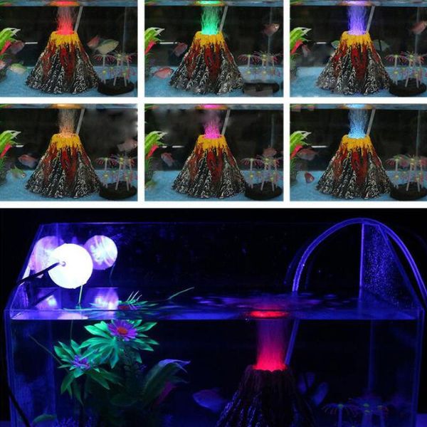 

small / large aquarium decoration underwater led light volcano ornament fish tank oxygen air pump. stone bubbles decor decorations